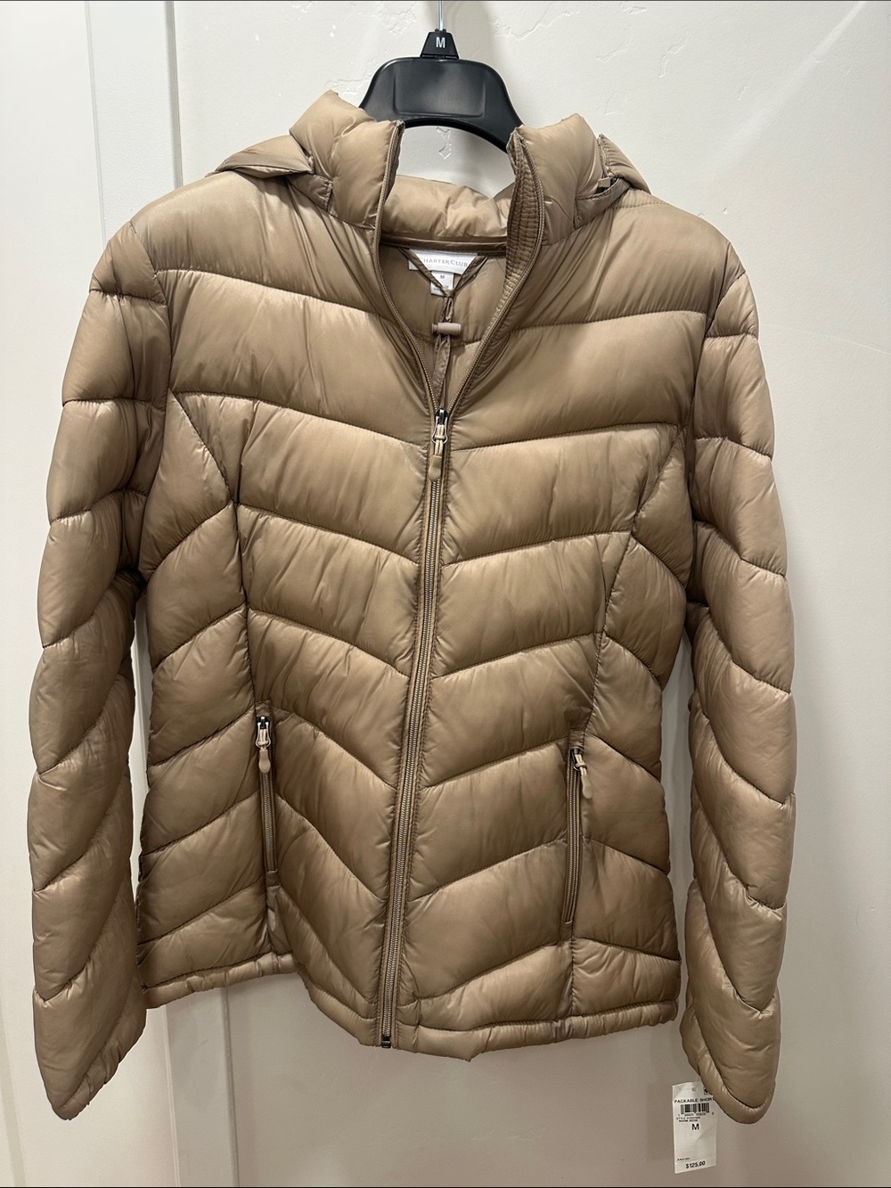 Charter Club Quilted Hooded Puffer Jacket - Taupe